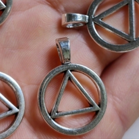 10 for $10 AA Antique Silver Recovery Symbol Charms with Hangers - Picture 4 of 6